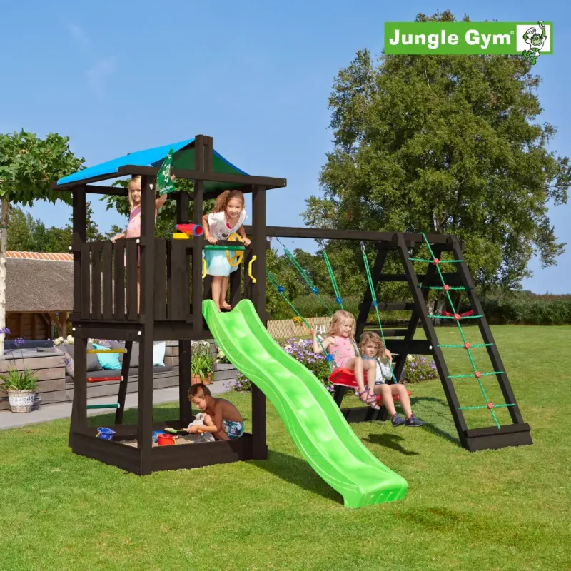 Jungle Gym Hut Legetårn med Rutschebane - Sort Komplet Set