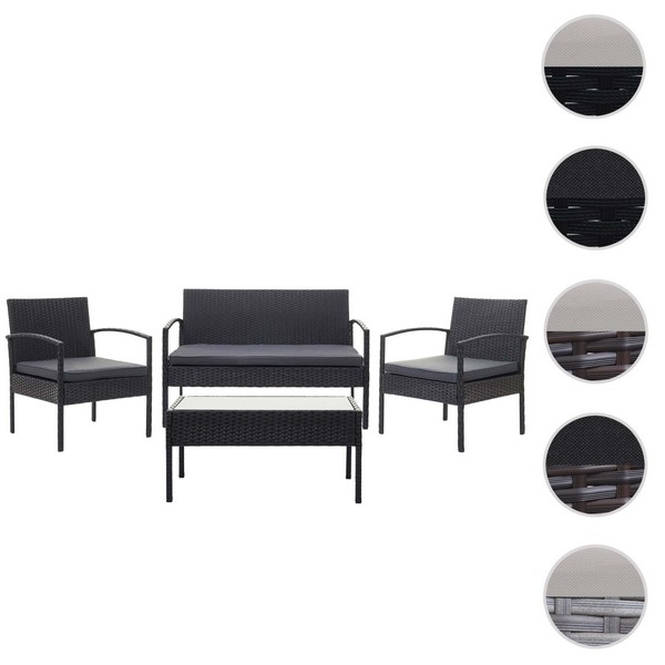 Polyrattan Loungesæt Lounge Havemøbelsæt     Dele Sort  - -