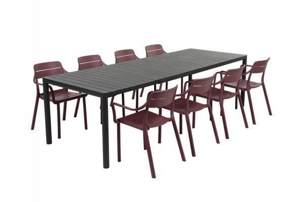 Nardi Tevere Cassia Havemøbelsæt 210-275cm Antracit Borgogna