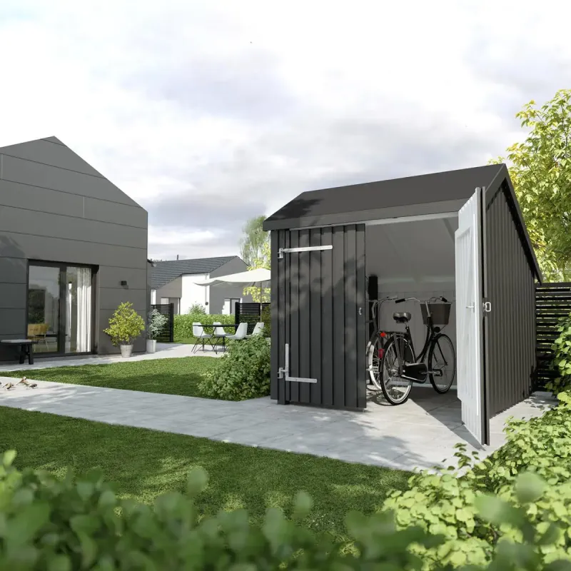 Plus Cykelskur          Modul   Dobbeltdør Inkl  Tagpap Alulister Stolpefødder 1675606-