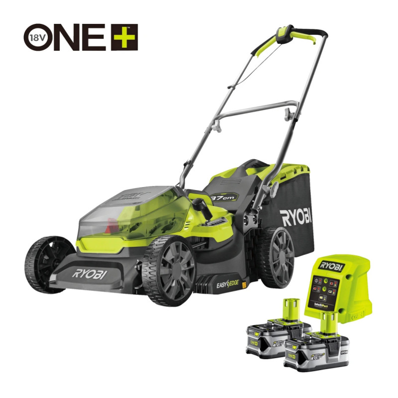 Ryobi 18v Plæneklipper 37     Stk        Batteri   Lader Ry18lm37a-240