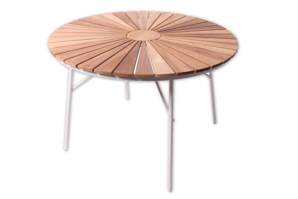Samsø Havebord Ø110 cm – Retro Teak & Aluminium Design
