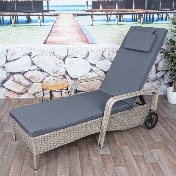 Polyrattan Aluminium Solseng Grå Luksus Solvogn Liggestol