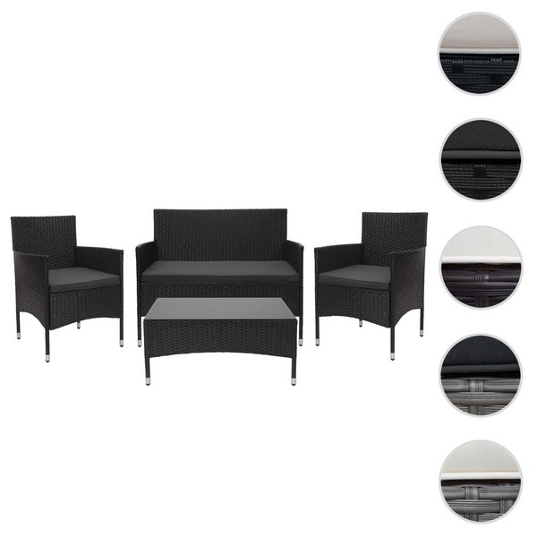 Polyrattan Havemøbelsæt Sort Polyrattan Lounge Havemøbler Sort - -