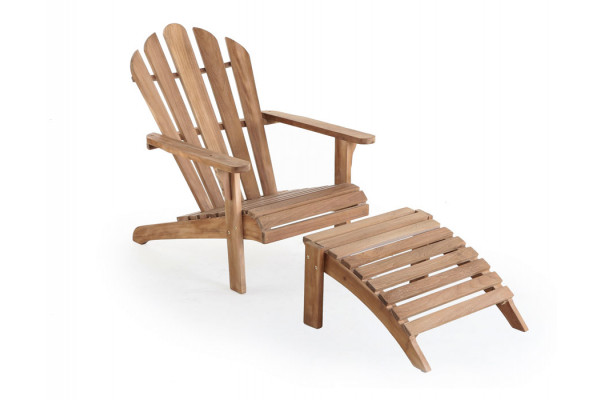 Teak Adirondackstol med skammel - Perfekt til udendørs hygge!
