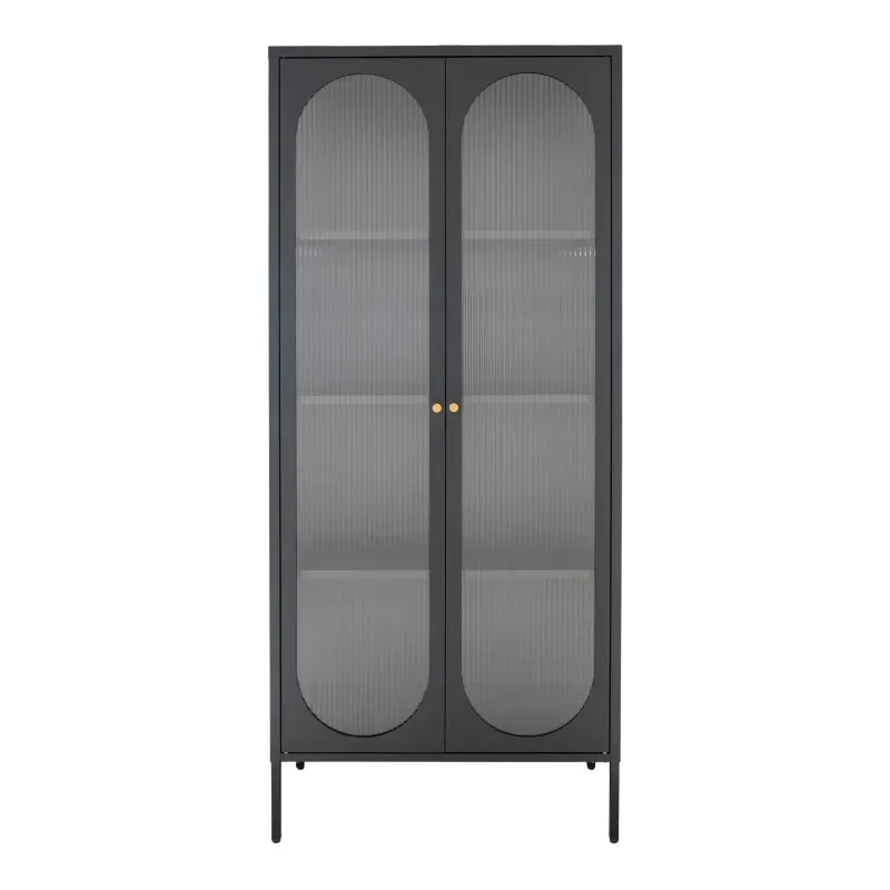 Vitrineskab   Sort Med Riflet Glasdør 35x80x180   3001200