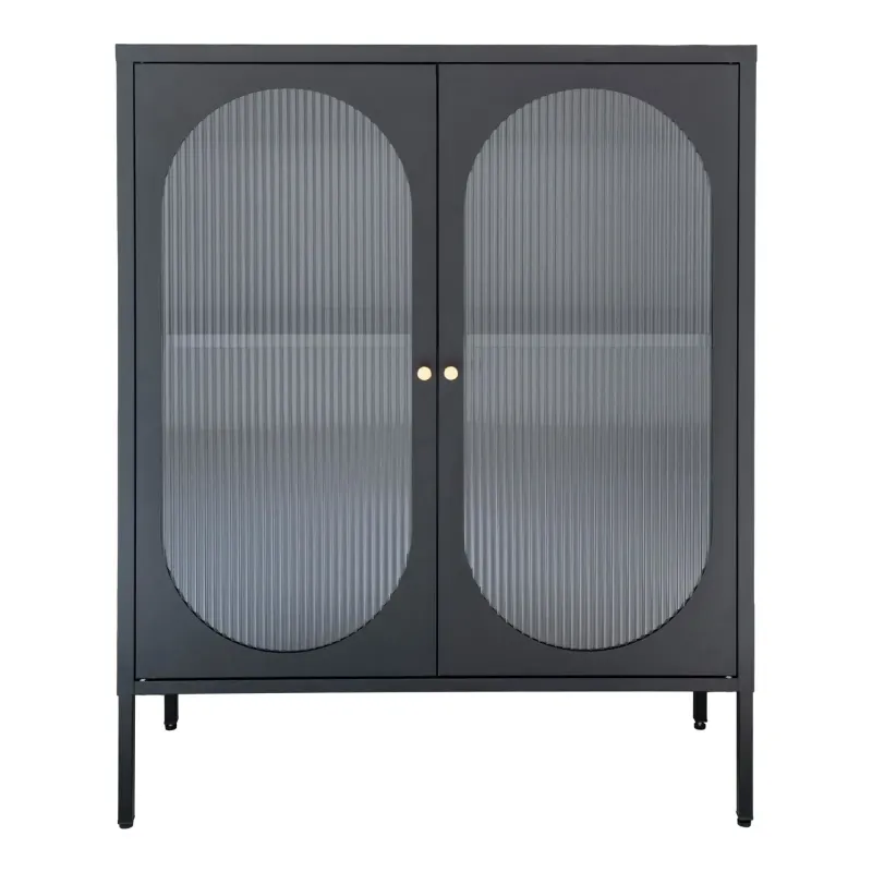Vitrineskab   Sort Med Riflet Glasdør 35x90x110   3001205
