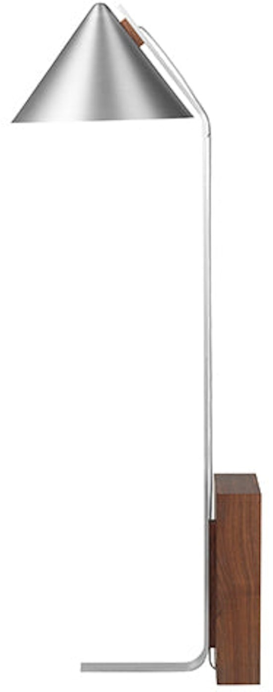 Gulvlampe Kristina Dam Cone   Aluminium   Valnød Med Børstet Stål Sølv ø52   H160   Minimalistisk Geometrisk Design