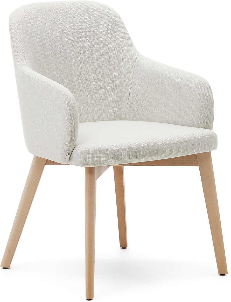 Spisebordsstol Med Armlæn Kave Home Nelida   Beige Chenille Med Massiv Bøgetræ   Valnøddefinish  Rustik Stil   Komfortabel   Bæredygtig