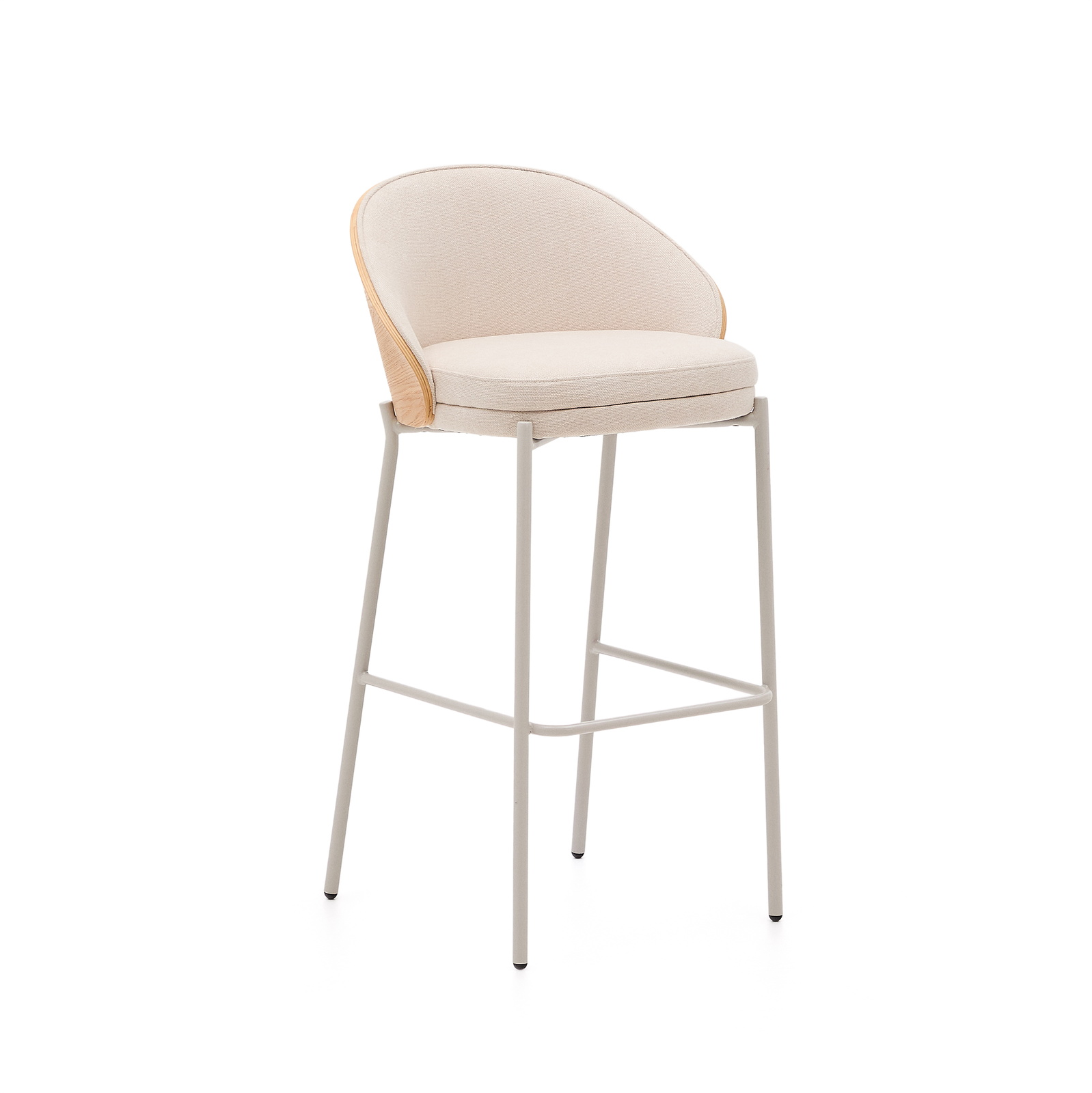 Barstol Kave Home Eamy   Beige Chenille Med Askefiner   Stålramme H98xb54xd51