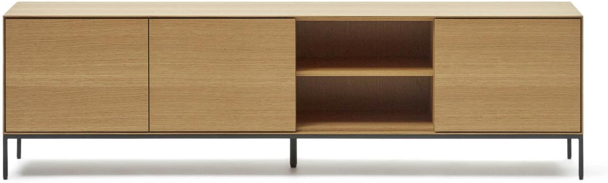 -bord Kave Home Vedrana Natur Sort 195   40   55     Egetræsfinér   Stål    Push- -open Låger