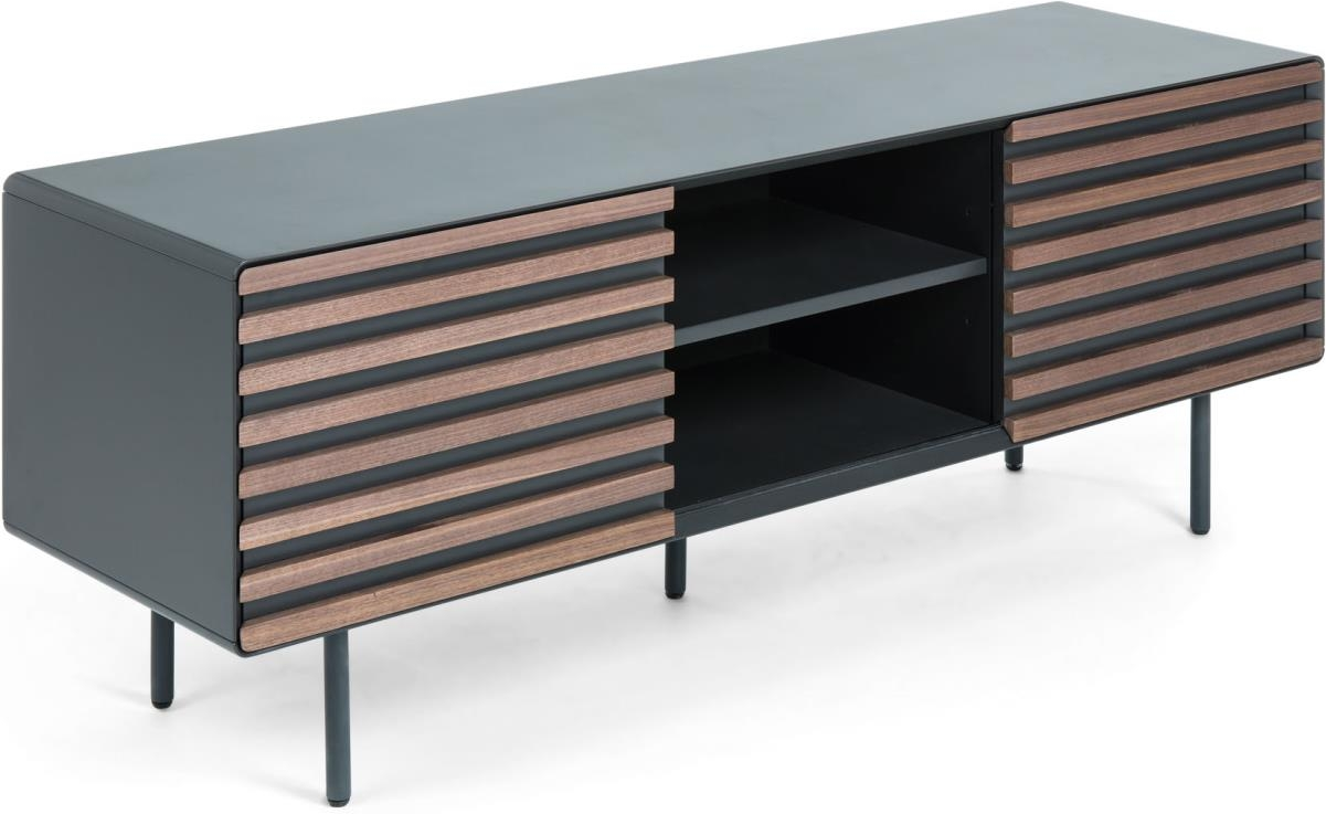 -bord Kave Home Kesia   Valnøddefiner   Mat Grafit Mdf Med Tynde Metalben  åbne Hylder  162