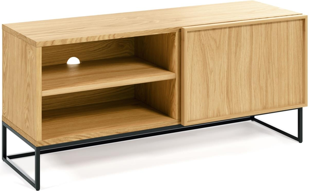 -bord Mediamøbel Kave Home Taiana Egetræ Stål Natur Med   Låge 112x42x51