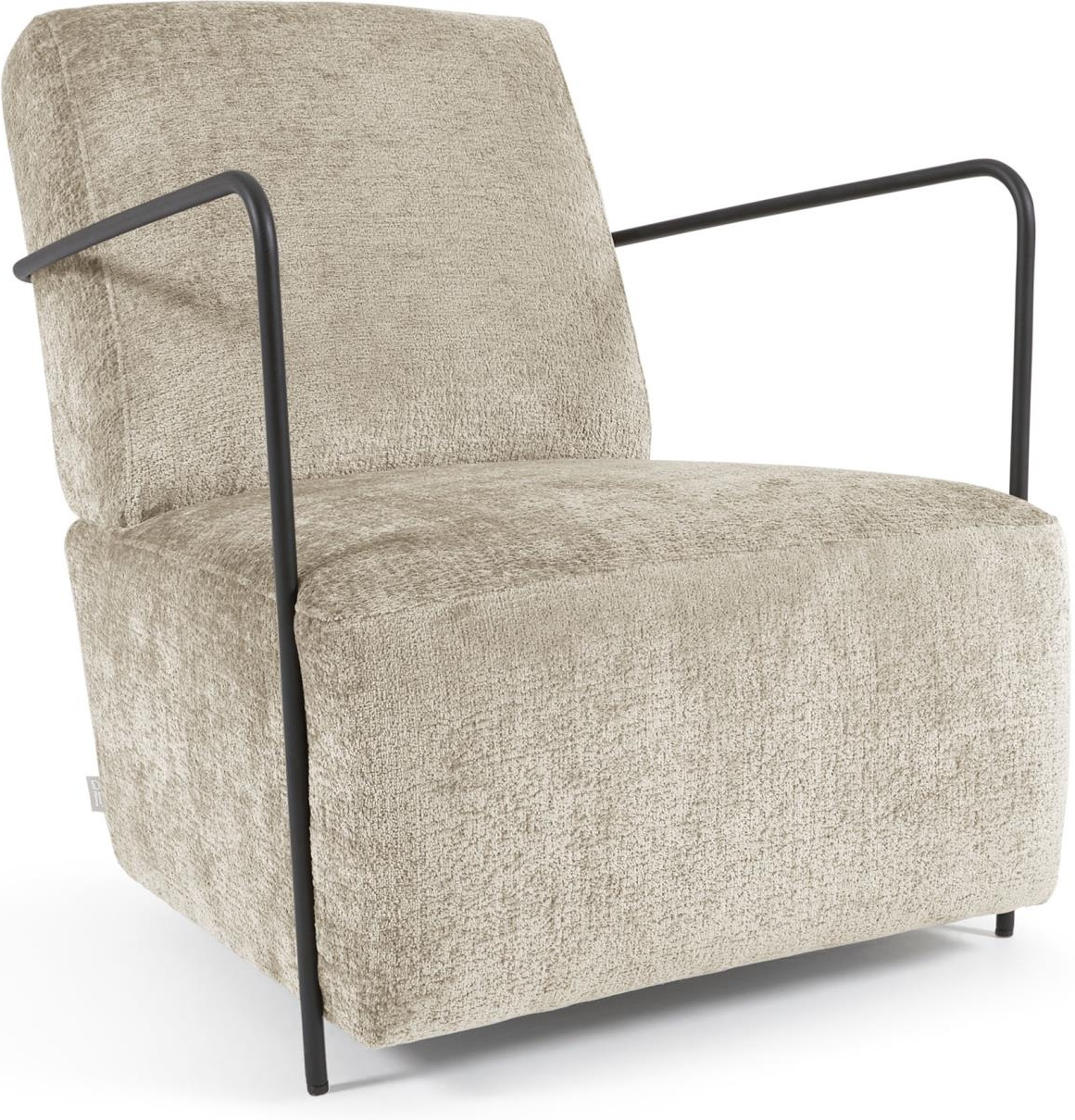 Lænestol Kave Home Gamer Polstret   Beige Chenille Med Stålstel Rustik Loungekomfort