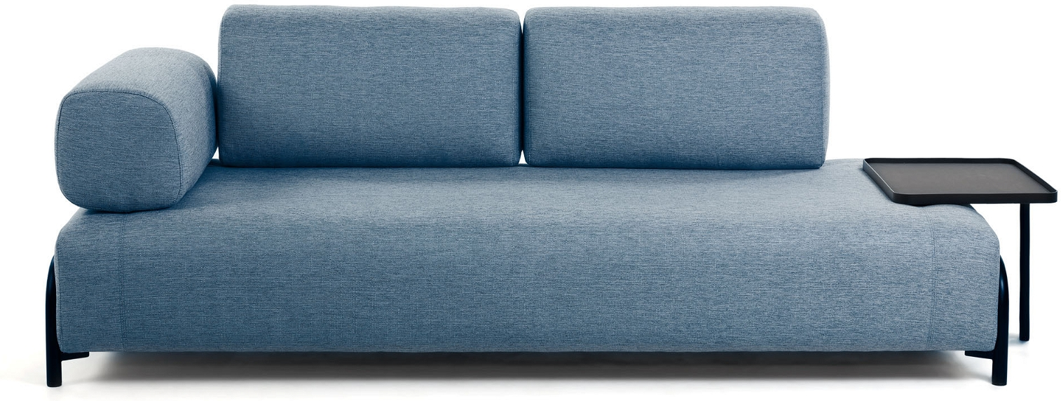 -personers Sofa Kave Home Compo   Pletresistent Blåt Stof Med Venstrelænet Armlæn   Integreret Bakke  Nordisk Design