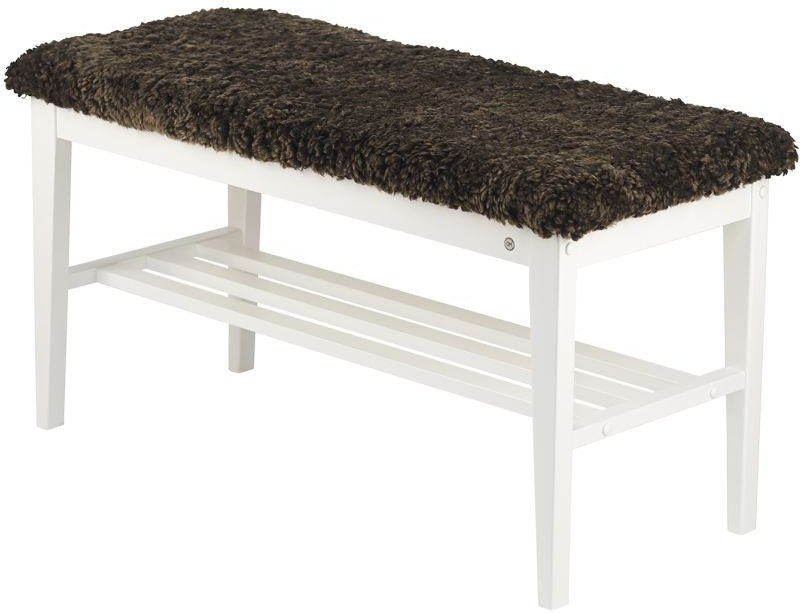 Entrébænk Nadja Oscarssons Möbel   Hvidolieret Birk Med Brunt Fåreskind 90x40x46