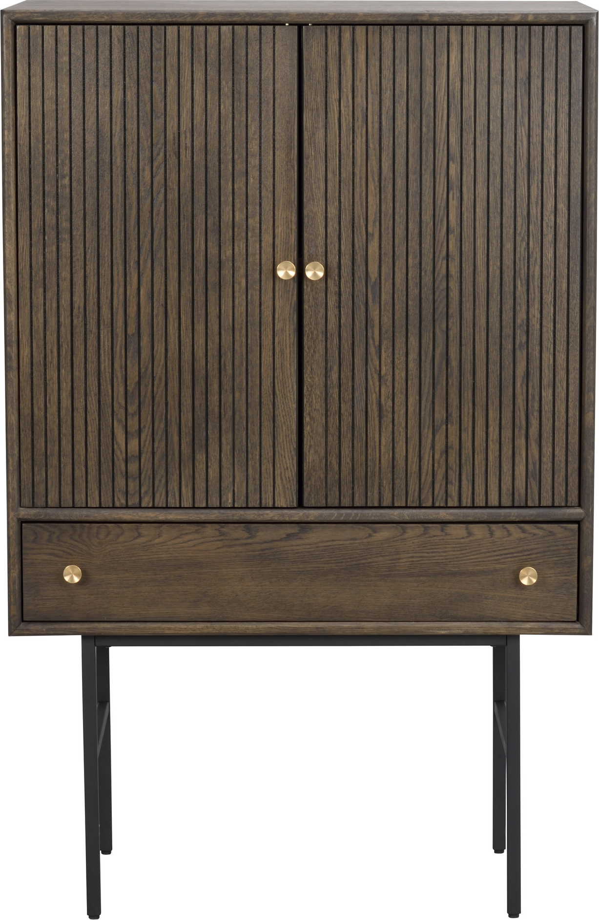 Højskab Rowico Clearbrook   Lakeret Egetræsfiner   Pulverlakeret Metalstel  Brun Sort  125x79x42