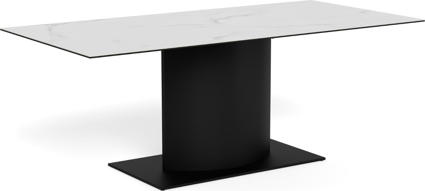 Spisebord Signature Bellora 200x100    Hvid Akranes Keramik  Mat Sort Stålstel  Central Søjle