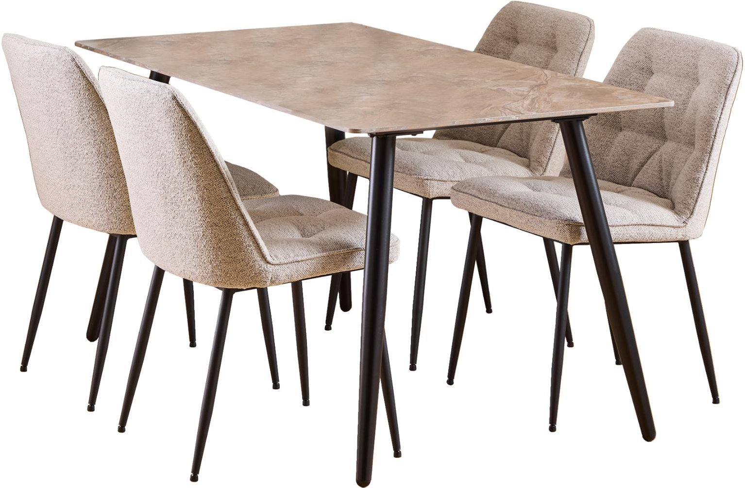 Spisebordssæt Signature Vardo   Rektangulært Bord Med Aberta-keramik 140x80      Beige Stofstole  Mat Sort Stel