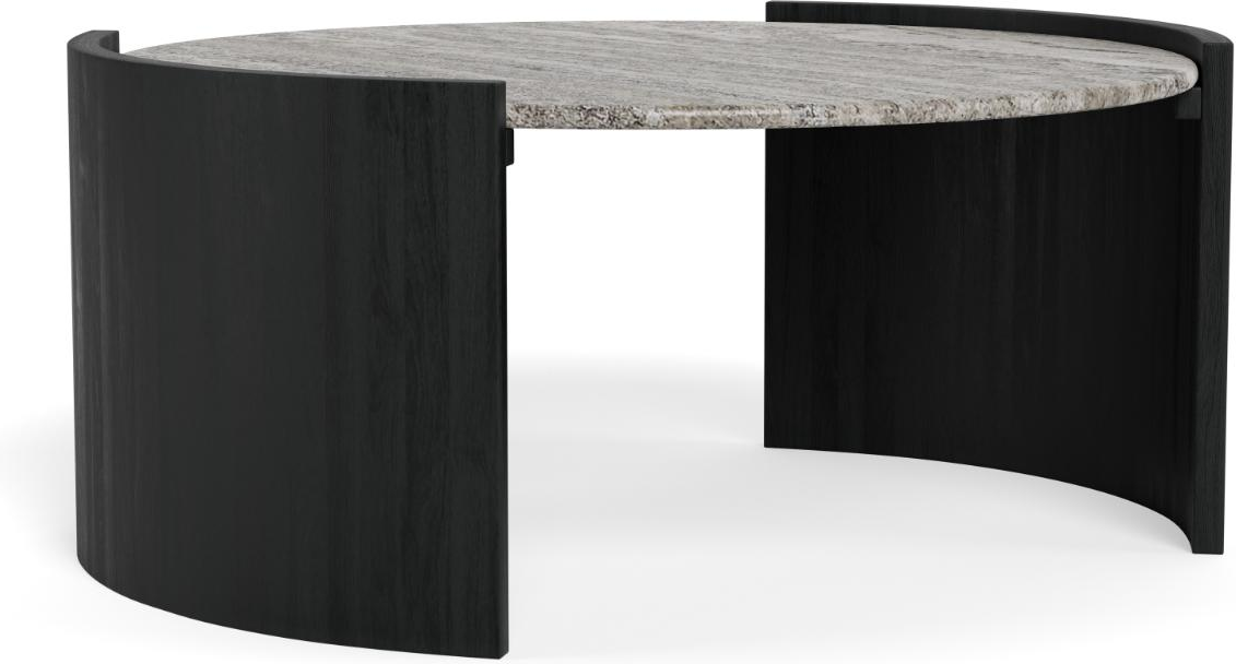 Sofabord Signature Zavo Rund ø95 H42   Poleret Grå Morchana Marmor  Sort Sandblæst Mango Stel