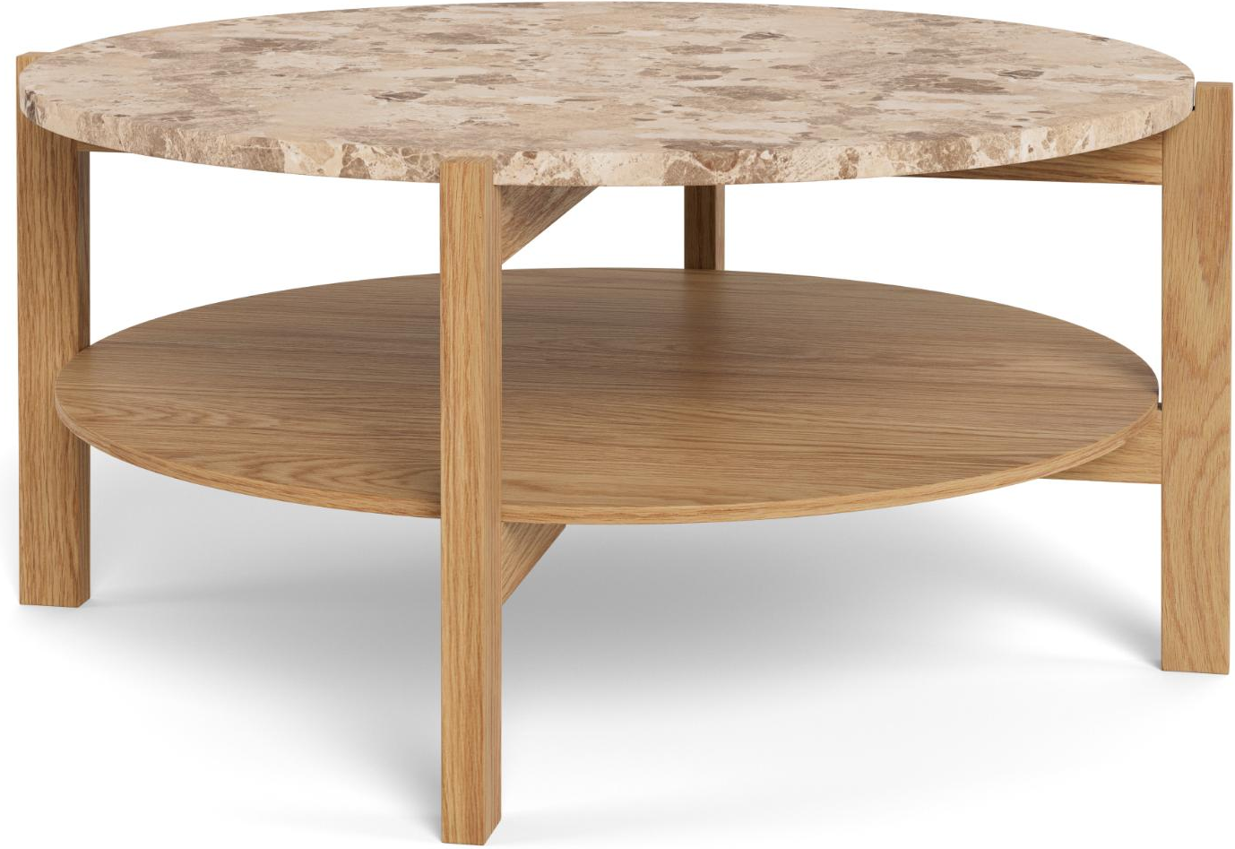 Sofabord Signature Dalvik Loungebord ø80 H40   Rund Marmorplade  Egefiner Stel   Underhylde  Latte