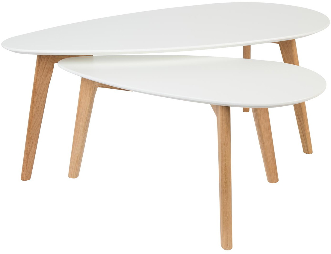 Sidebord Studio White Drop   Sæt Med   Ovale Småborde   Offwhite Træ 100ã 50ã 40