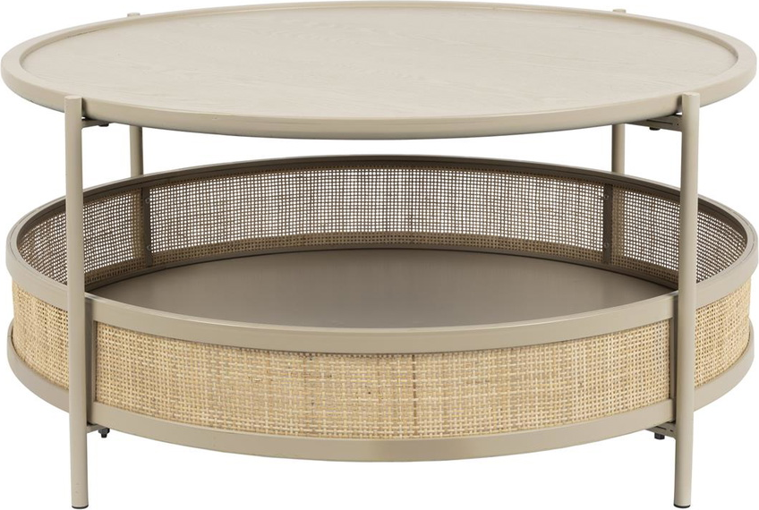 Sofabord Studio White Makoto ø80   H40     Rattan   Mdf Med Metalstel  Stenlysgrå Finish
