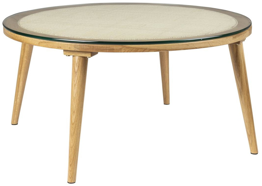 Sofabord Studio White Haru Rundt Glasbord ø70   H38   Beige Egetræ