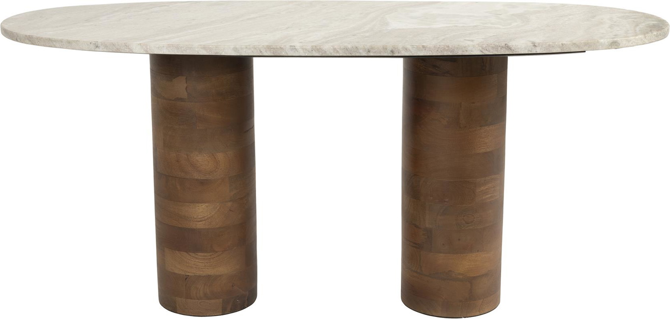 Sofabord Studio White Kouk Oval   Kaffeskygget Massiv Marmor Med Mangotræsfødder Kaffebord 100x40x43