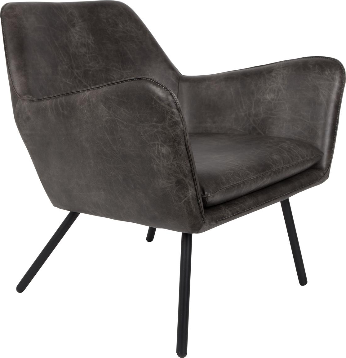 Loungestol Studio White Bon Askegrå   Stof    -læder Med Metalben  Retro-design