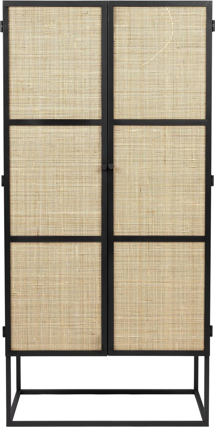Højskab Studio White Guuji 145x38x70   Antracit Japandi Mdf Med Rattandøre