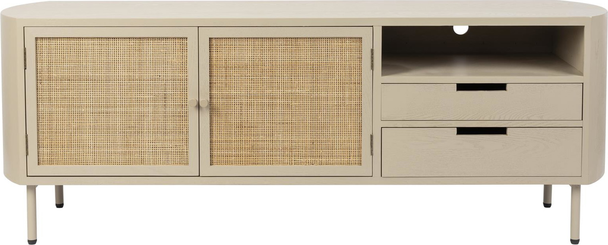 Opbevaringsskænk Studio White Amaya Stenlysgrå Lakeret Mdf Stålunderstel Vævede Døre H55xb150xd38