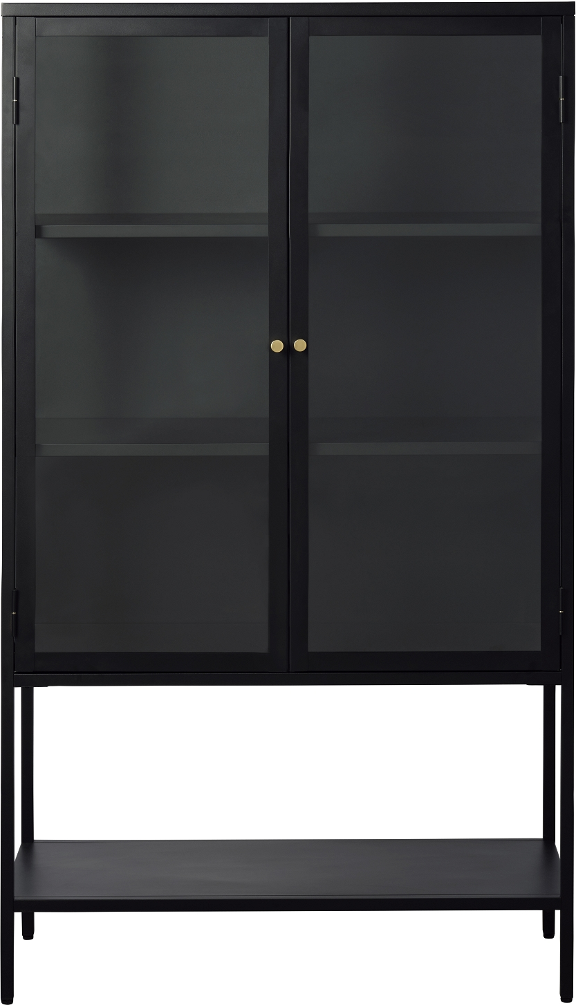 Højskab Nordique Design Carmel Opbevaringsskab Med Glaslåger Sort Guld Metal 160x90x40