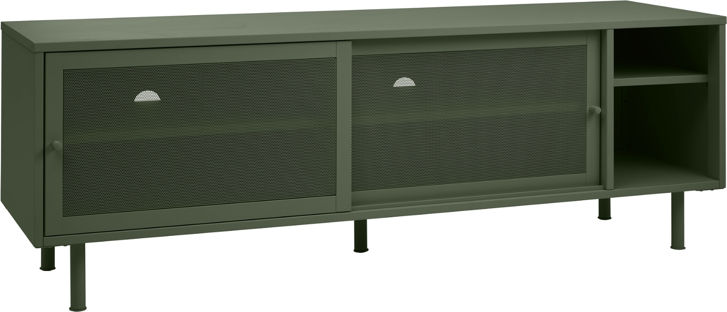 -bord  -møbel Nordique Design Veep Olivengrøn Metal Med Skydedøre   åbne Hylder 160ã 45ã 55