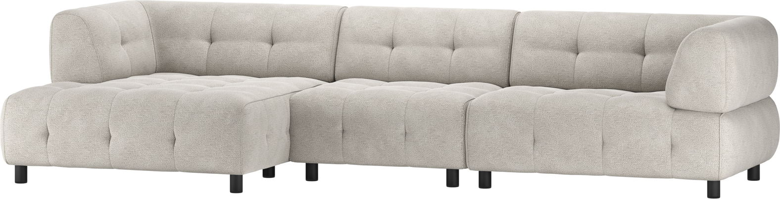 Elegant venstrevendt chaiselong sofa i lysegrå chenille