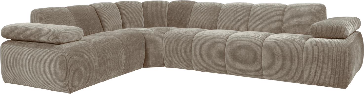 Hjørnesofa Woood Mojo 310x230   Venstrevendt   Mørk Sand Ribstof  Jacquardvævet  Manuelt Justerbare Armlæn