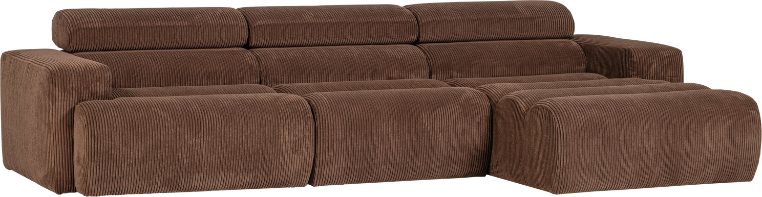 Loungesofa Højrevendt Woood Novi -moduler Chaiselong Mokkabrun Ribstof Justerbar Nakkestøtte Slidstærk 88 Polyester 12 Polyakryl