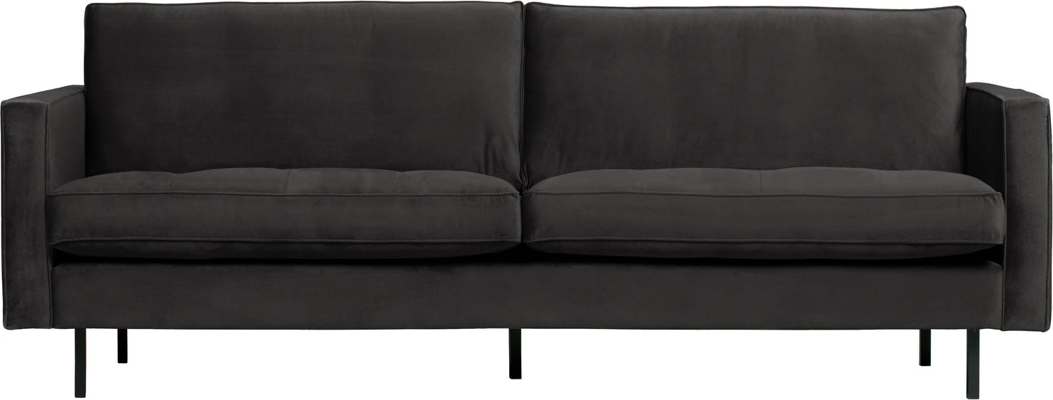 -personers Sofa Woood Rodeo Classic  Antracitgrå Velour 230    Quiltet Sæde  Slanke Metalben