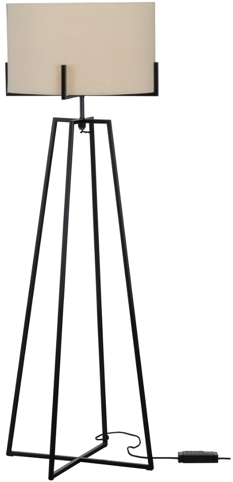 Gulvlampe Woood Exclusive Holly Natur ø55   H160   Mat Sort Metal Med Stofskærm