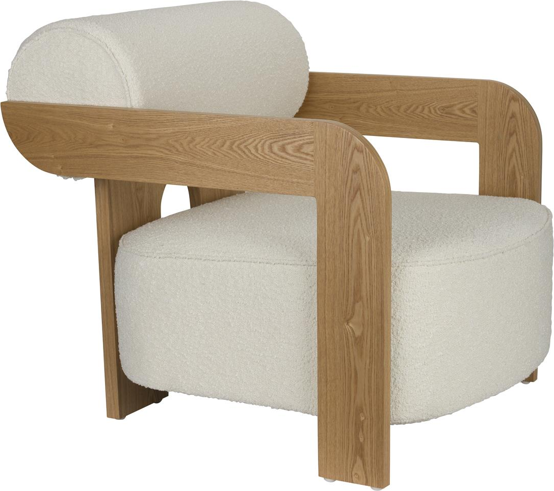 Loungestol Lænestol Zuiver Oolong Bouclé Polyester Lysgrå Med Asketræsfod H76   B72     L90