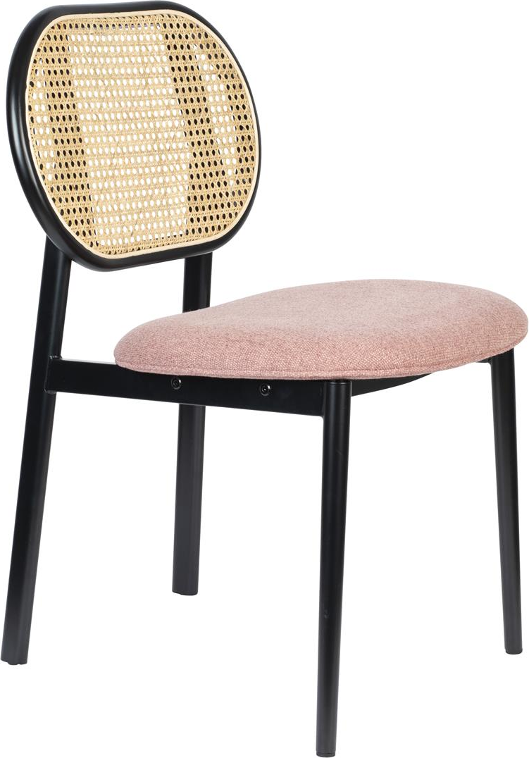 Spisebordsstol Zuiver Spike Med Rattan Ryg   Polstret Sæde   Antracit Pink Stålstel