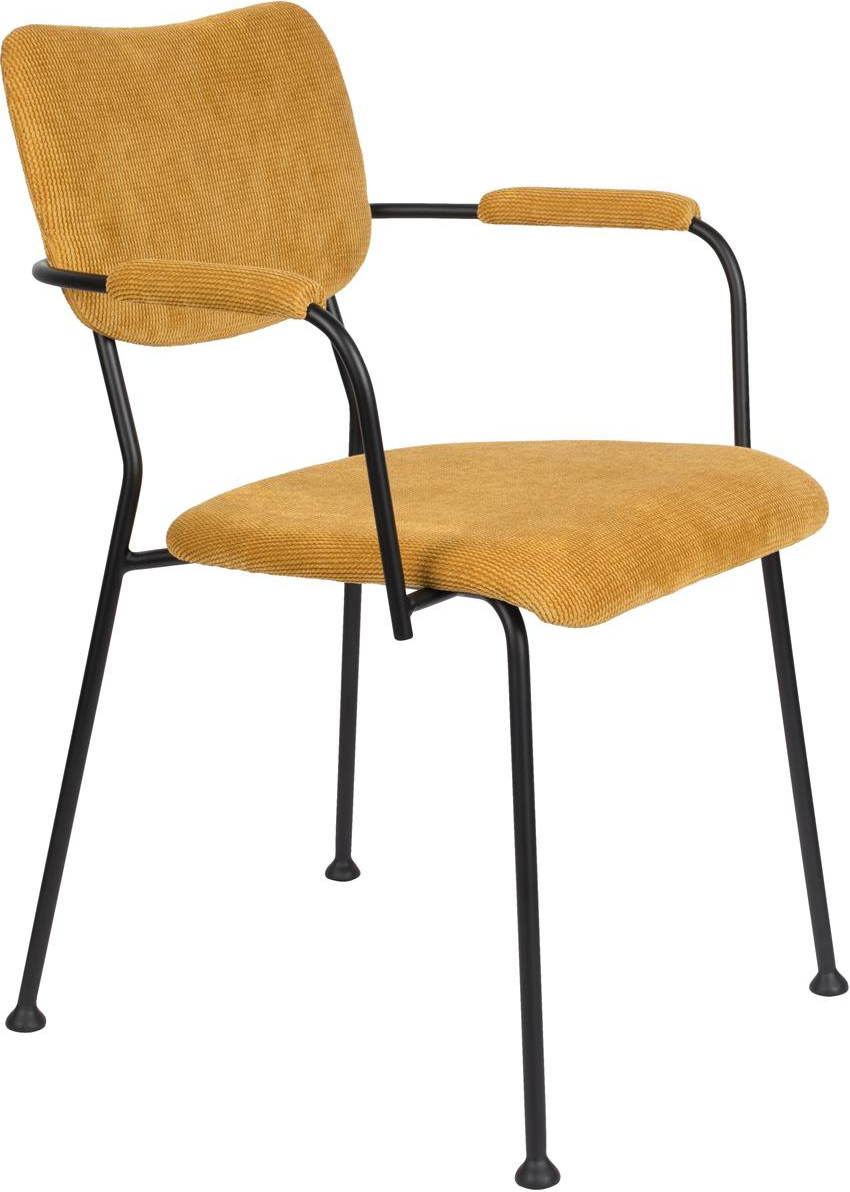 Spisebordsstol Med Armlæn Zuiver Benson Karamel Polstret Polyester   Sort Stålramme