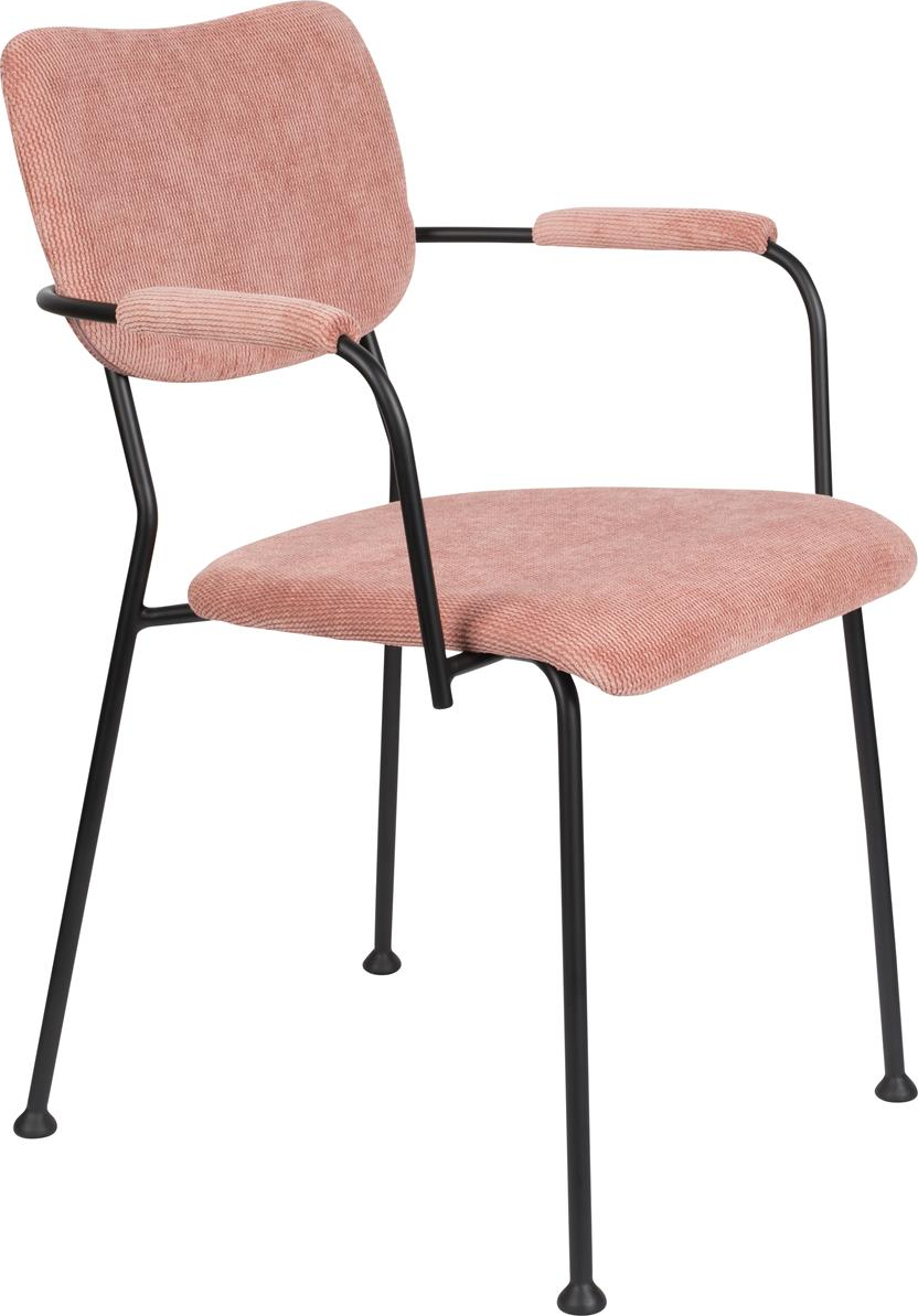 Spisebordsstol Med Armlæn Zuiver Benson Støvet Rosa Polstret Polyester Sort Stålstel