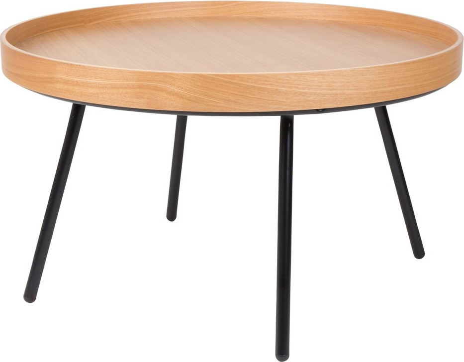 Sofabord Zuiver Oak Kaffebord ø78   H45   Naturfarvet Massivt Egetræ Med Finérfinish   Sort Stålunderstel