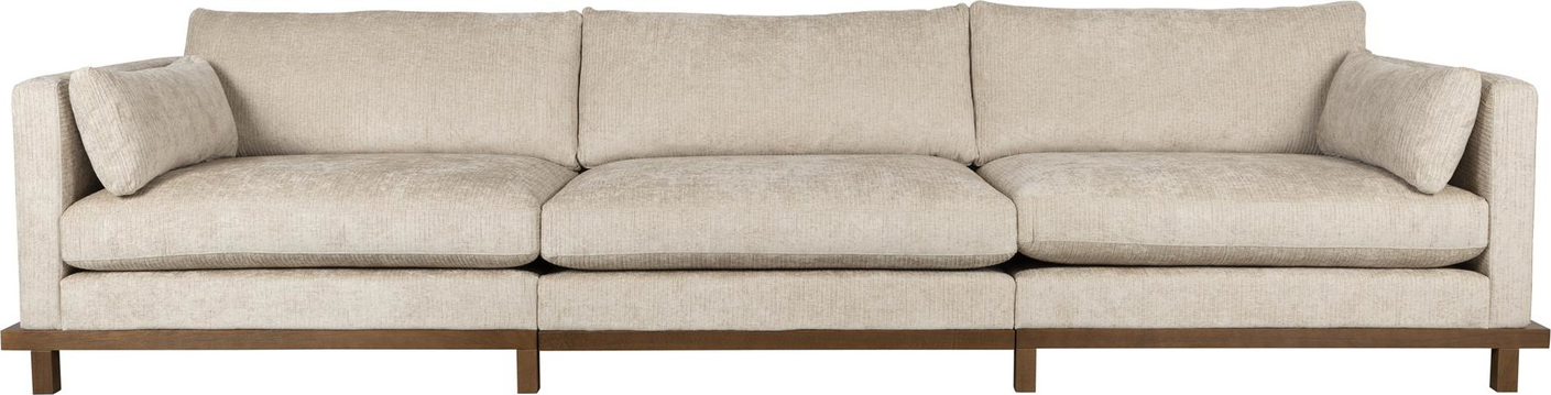 -personers Sofa Zuiver Blossom Lysgrå   Japandi Design Med Valnød Egetræ H80ã B335ã D101