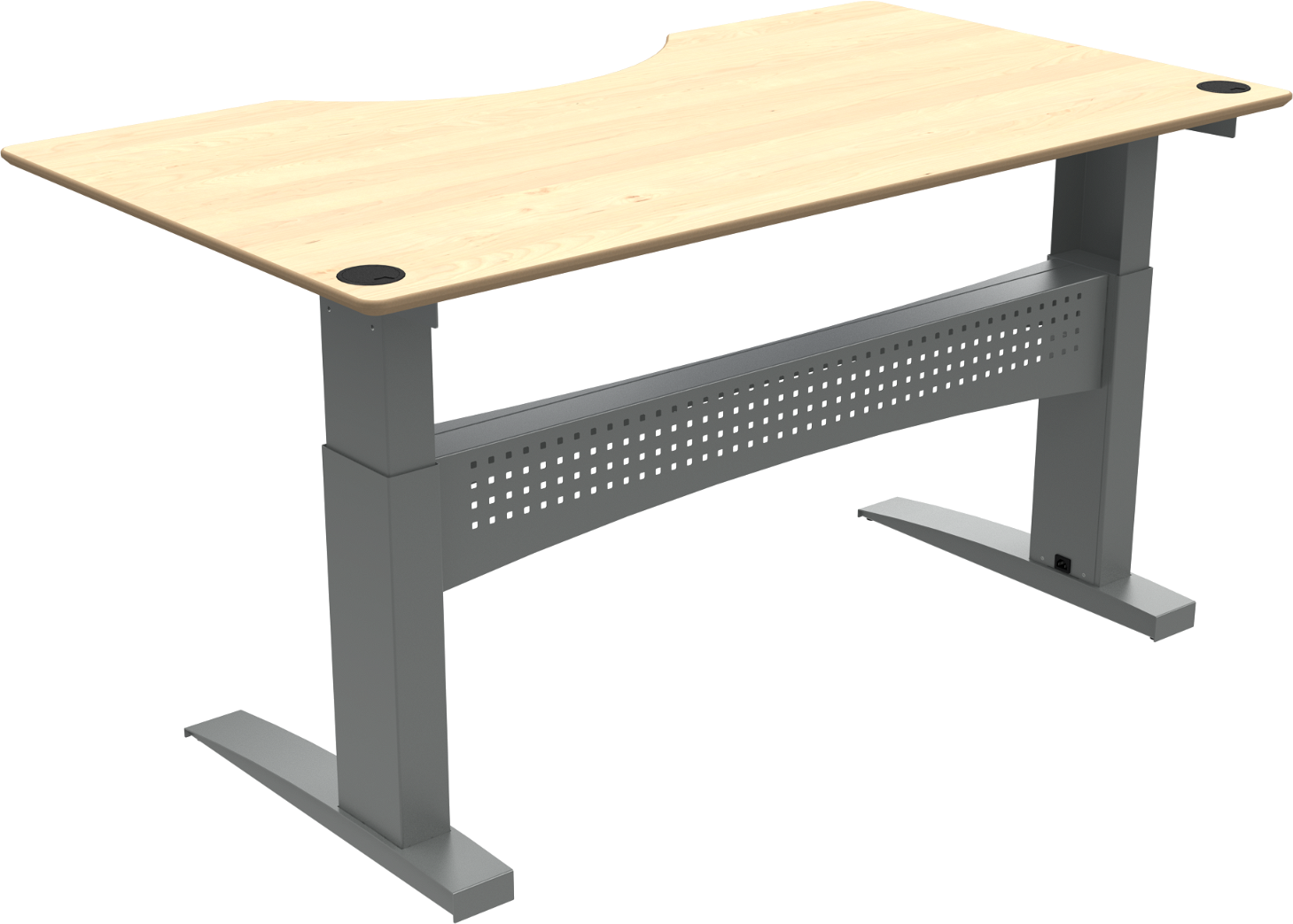 Hæve- Sænkebord Zennord Flexdesk  -bens 180x100   Med Centerudskæring   Ergonomisk Ahorn Natur Sølv