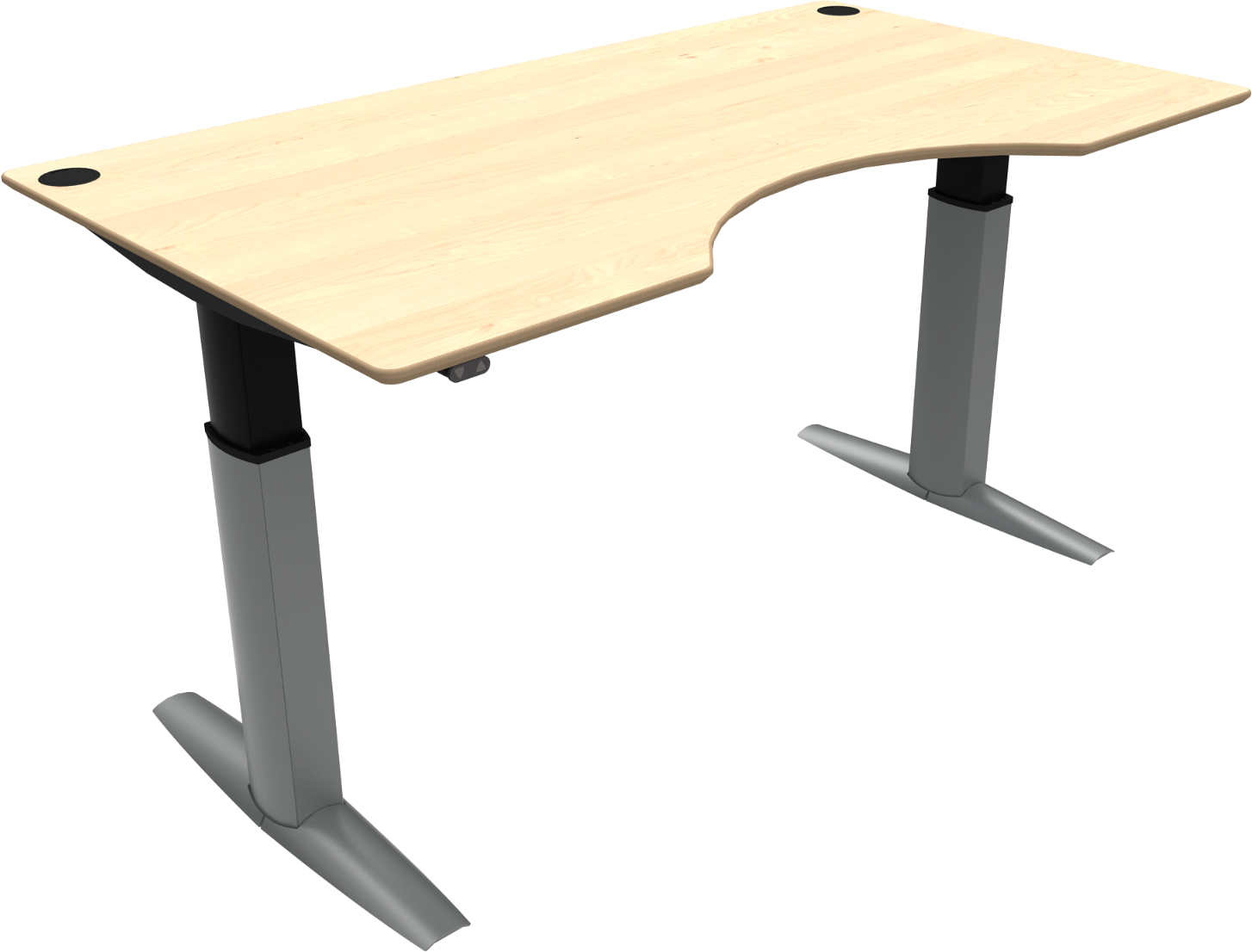 -bens Hæve- Sænkebord Med Centerudskæring Zennord Elevateline Justérbart Ahorn Kontorbord H68-120   Natur Sølv