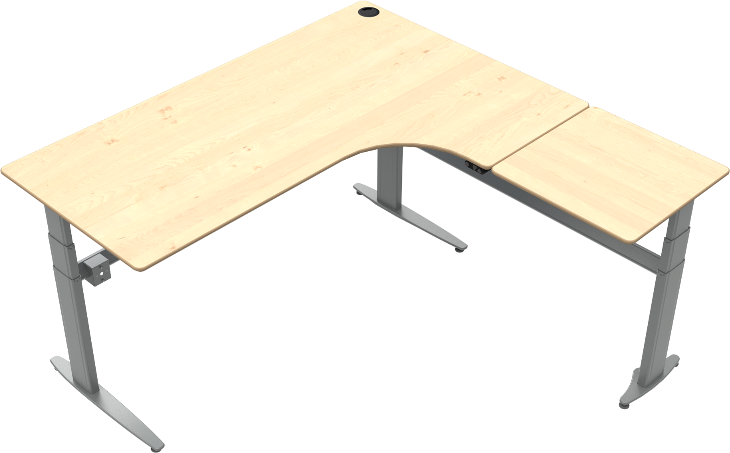L-formet Hæve-Sænkebord i Ahornfinér til Ergonomisk Arbejde