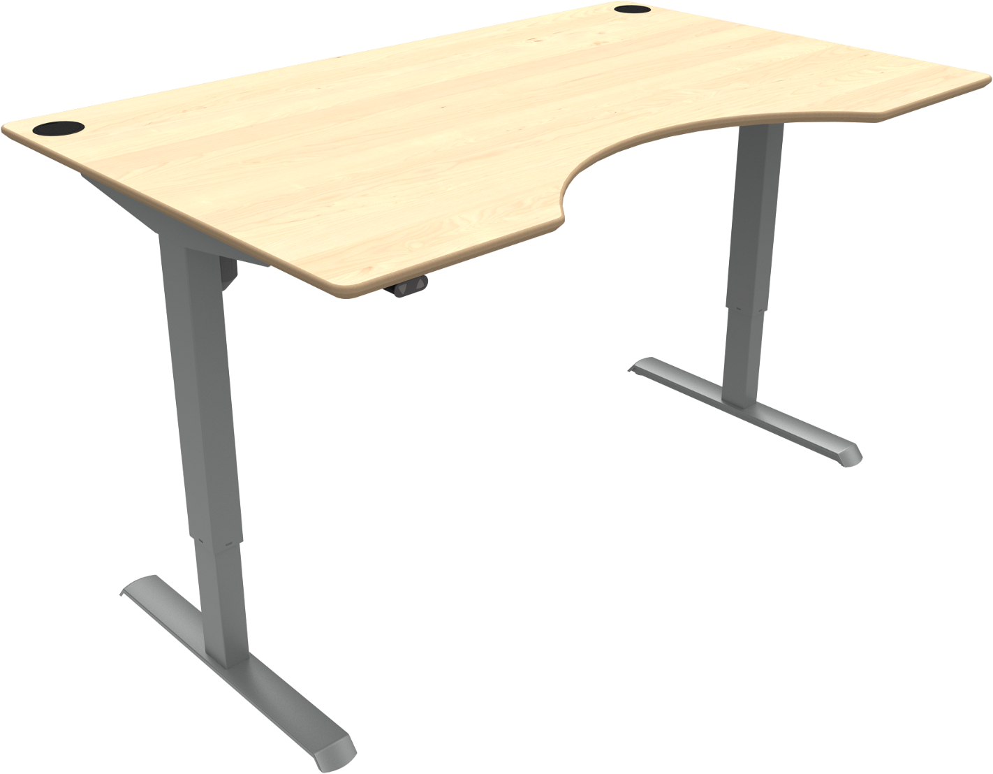 Ergonomisk Hæve-/Sænkebord med Centerudskæring - Natur Sølv