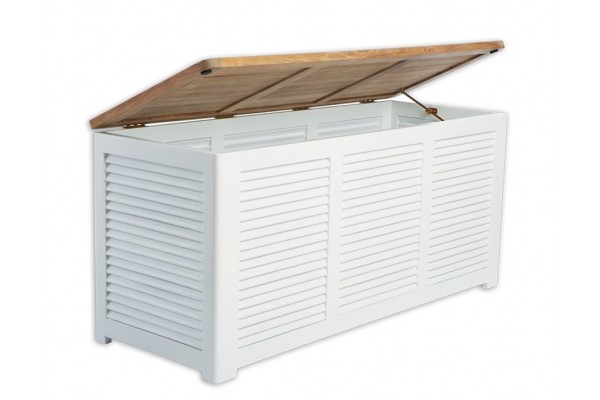 Hvid Hyndebox med Teak Låg til Udendørs Opbevaring